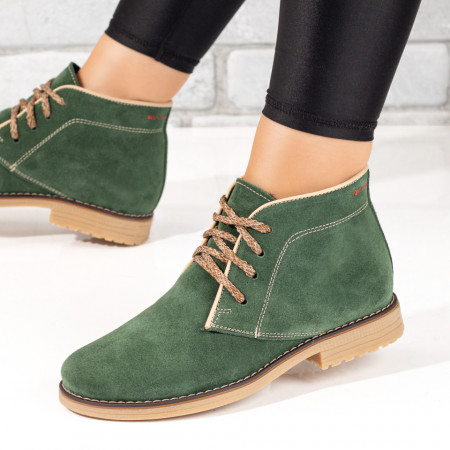 Ghete dama cu siret verzi suede din Piele naturala MOD10365