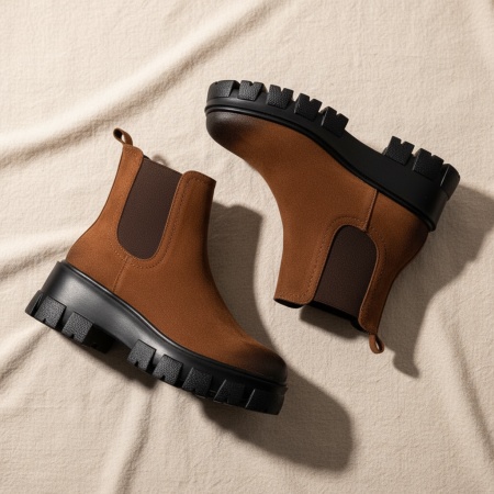 Ghete dama cu talpa groasa maro suede din Piele naturala MOD05383