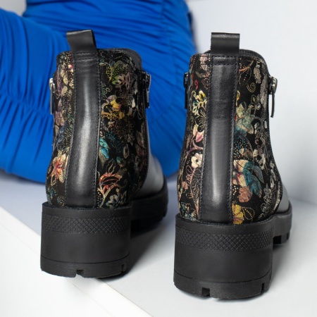 Ghete dama cu talpa groasa si imprimeu floral negre din Piele naturala MOD05613, 2, modlet.ro