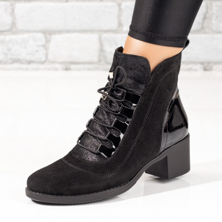 Ghete dama cu toc gros negre suede din Piele naturala MOD10368