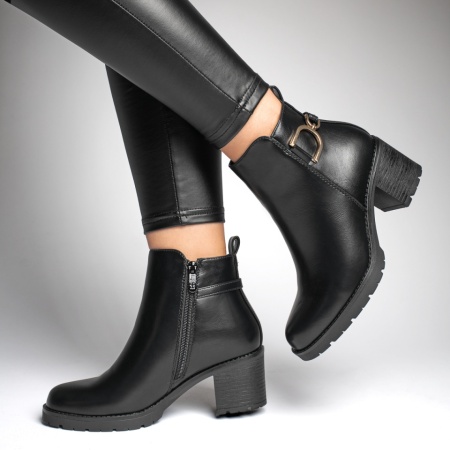 Ghete dama cu toc gros si fermoar negre MOD12726, 4, modlet.ro