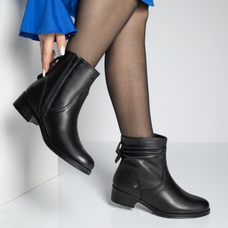 Ghete dama cu toc mic si fermoar negre din Piele naturala MOD05668, 4, modlet.ro