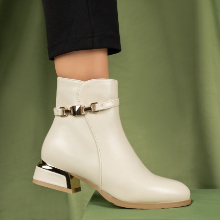 Ghete dama cu toc si accesoriu decorativ bej MOD06996, 3, modlet.ro