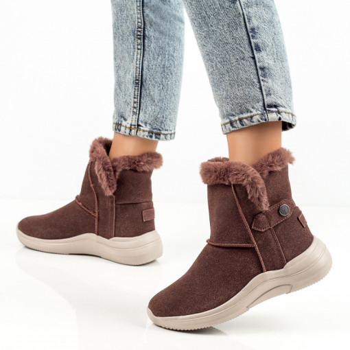 Ghete maro suede dama cu insertii de material elastic ELENA2, 2, modlet.ro