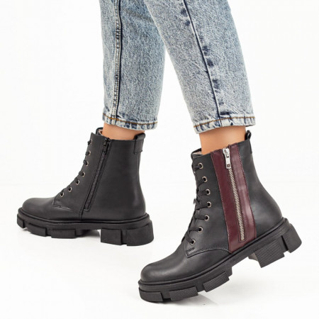Ghete negre dama cu siret si fermoar din Piele naturala MOD07060, 4, modlet.ro