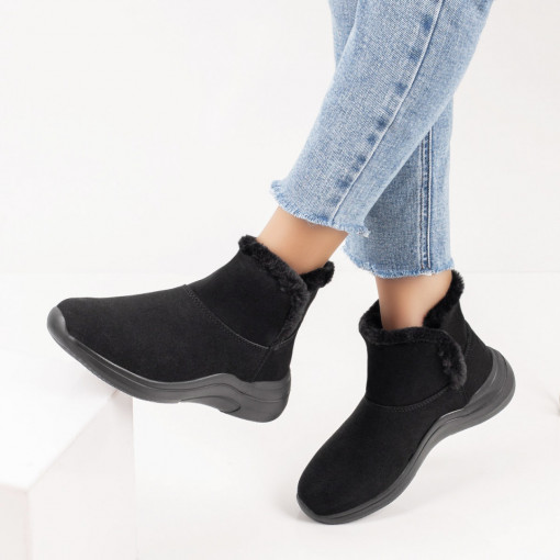 Ghete negre suede dama cu insertii de material elastic ELENA1, 2, modlet.ro