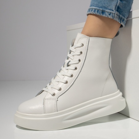 Ghete Dama, Ghete sport dama albe din Piele Naturala MOD12220, modlet.ro