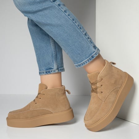 Ghete sport dama bej suede din Piele Naturala ZEF12218