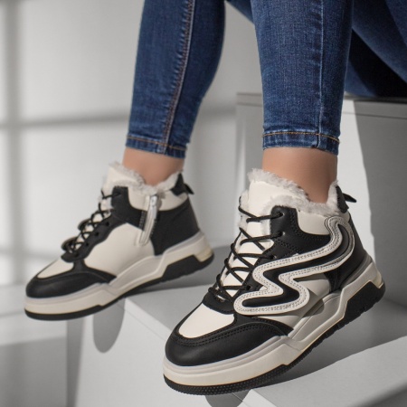 REDUCERI INCALTAMINTE, Ghete sport dama cu siret si fermoar negru cu alb MOD10858, modlet.ro