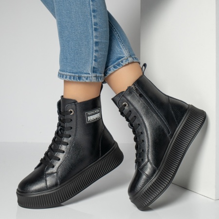 Ghete Dama, Ghete sport dama negre din Piele Naturala MOD12221, modlet.ro