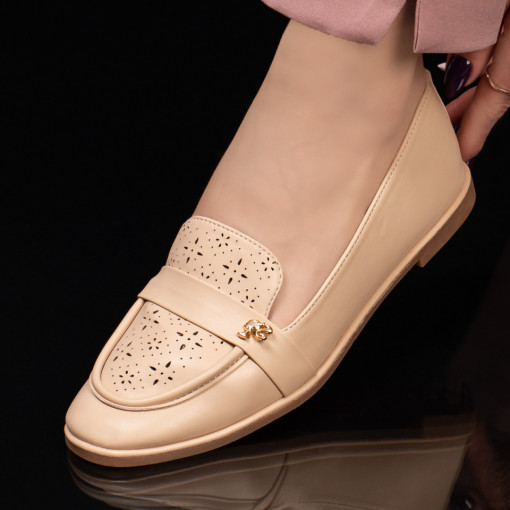 Mocasini dama perforati cu accesoriu bej MOD03478