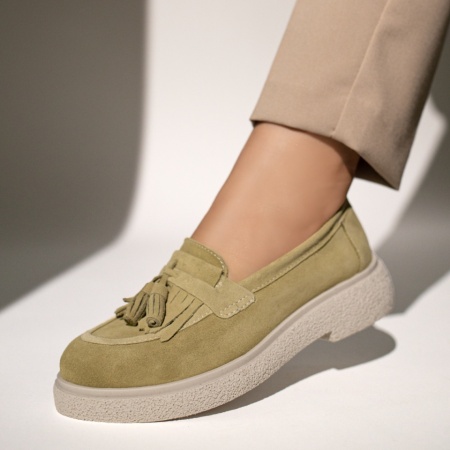 REDUCERI INCALTAMINTE, Mocasini dama verzi suede din Piele naturala MOD10398, modlet.ro