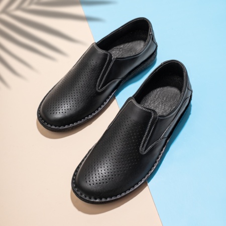 Pantofi barbati casual cu perforatii negri din Piele naturala MOD00996
