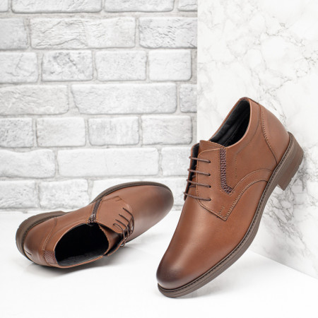 Pantofi barbati cu siret si fermoar maro din Piele naturala MOD10670, 2, modlet.ro