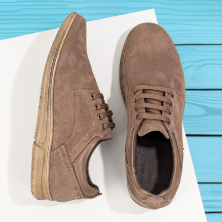 Pantofi barbati, Pantofi casual barbati bej suede cu siret din Piele naturala MOD11162, modlet.ro