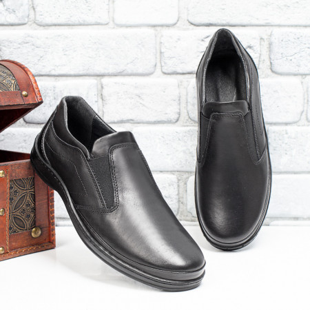 Pantofi barbati, Pantofi casual barbati cu insertie de material elastic negri din Piele Naturala ZEF10376 - zeforia.ro