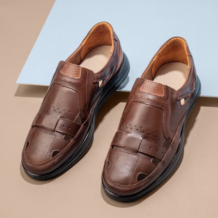 Incaltaminte barbati, Pantofi casual barbati cu perforatii maro din Piele naturala MOD13466, modlet.ro