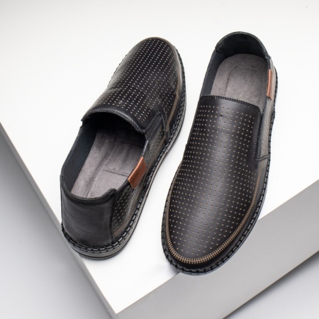 Pantofi casual barbati cu perforatii negri din Piele naturala MOD13644, 4, modlet.ro