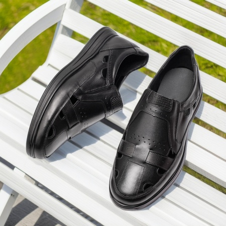 Pantofi casual barbati cu perforatii negri din Piele naturala ZEF13466, 3, zeforia.ro