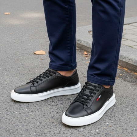 Pantofi casual barbati cu siret negri cu alb din Piele naturala MOD13774, 4, modlet.ro