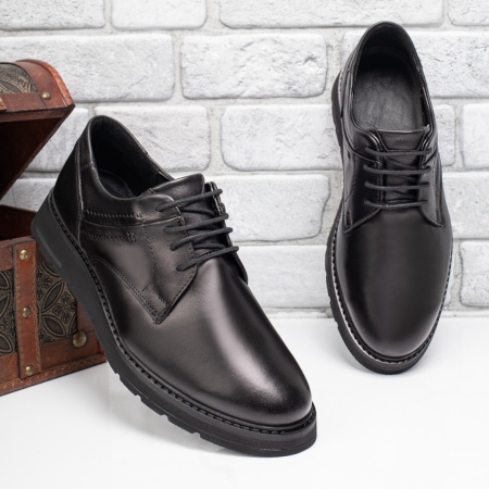 Plateste Jumatate!, Pantofi casual barbati cu siret negri din Piele naturala MOD13002, modlet.ro