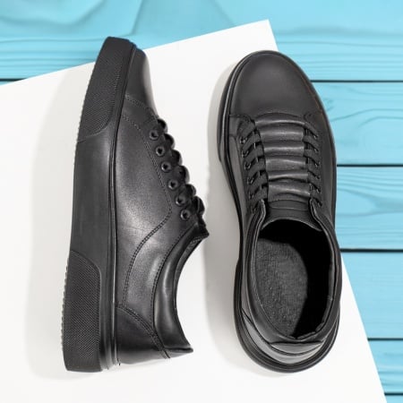 Pantofi casual barbati cu siret negri din Piele naturala ZEF11163, 2, zeforia.ro