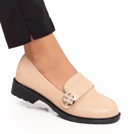 Pantofi casual bej dama cu scai si accesoriu aplicat ZEF05976, 2, zeforia.ro