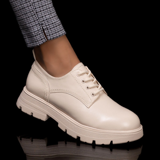 Plateste Jumatate!, Pantofi casual bej dama cu siret si talpa groasa MOD06124, modlet.ro