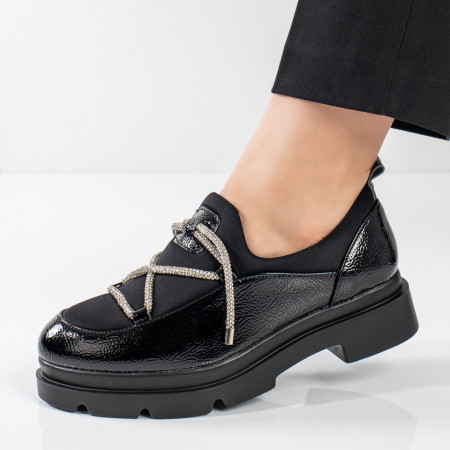 Pantofi casual dama, Pantofi casual cu strasuri si talpa groasa negri ZEF11061 - zeforia.ro