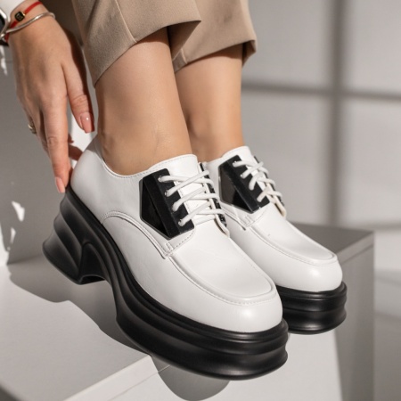 Pantofi casual dama albi cu negru si platforma MOD11830, 4, modlet.ro