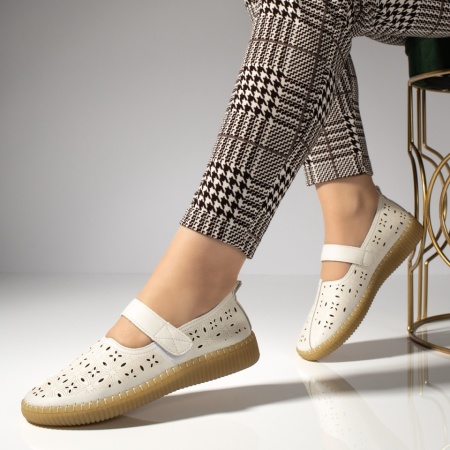 Pantofi casual dama, Pantofi casual dama albi cu scai MOD13269, modlet.ro