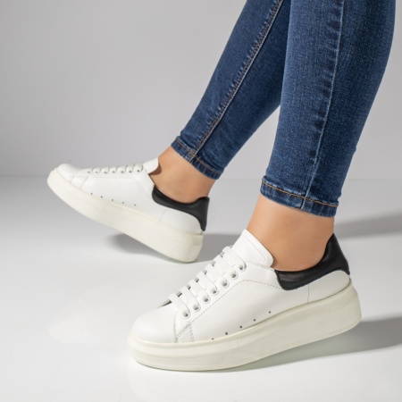 Pantofi casual dama albi cu siret din Piele naturala MOD03628, 2, modlet.ro