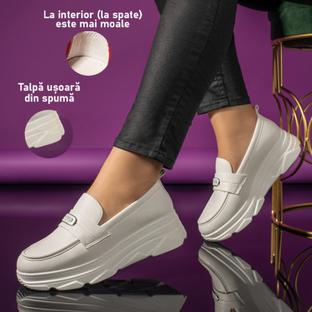 Pantofi dama, Pantofi casual dama albi cu talpa groasa MOD10968, modlet.ro