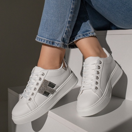 Pantofi casual dama albi cu talpa groasa si aplicatii MOD11873, 3, modlet.ro