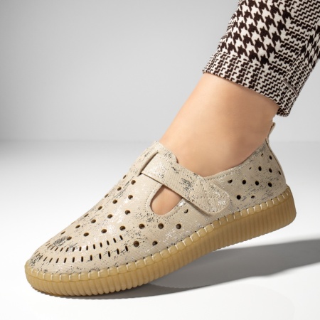 Balerini si Mocasini Dama, Pantofi casual dama bej cu scai MOD13268, modlet.ro