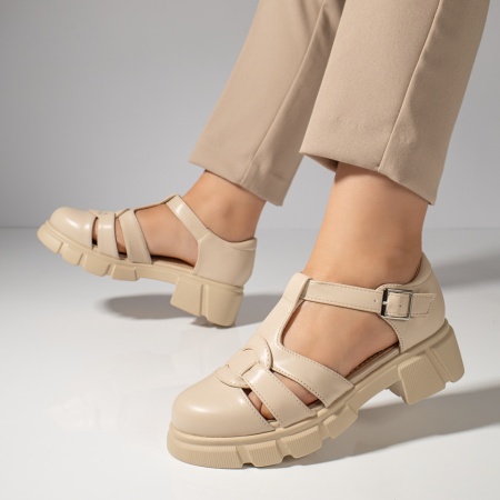 Pantofi casual dama, Pantofi casual dama bej cu talpa groasa MOD11839, modlet.ro