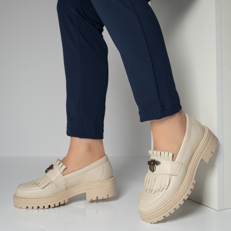Pantofi casual dama bej din Piele Naturala MOD12211, 1, modlet.ro