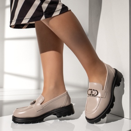 Pantofi casual dama, Pantofi casual dama cu accesoriu decorativ bej MOD13370, modlet.ro