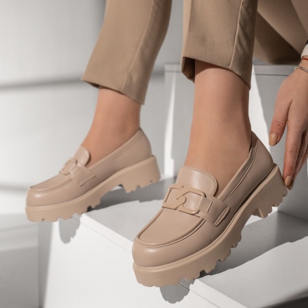 Pantofi casual dama cu accesoriu decorativ bej ZEF13093, 2, zeforia.ro