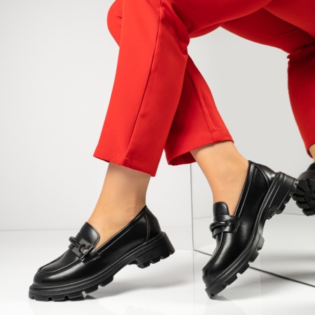 Pantofi casual dama cu accesoriu decorativ negri IRIS22, 3, modlet.ro