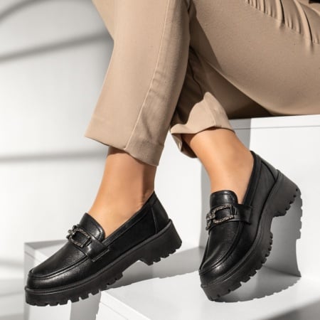 Pantofi casual dama, Pantofi casual dama cu accesoriu decorativ negri MOD12988, modlet.ro