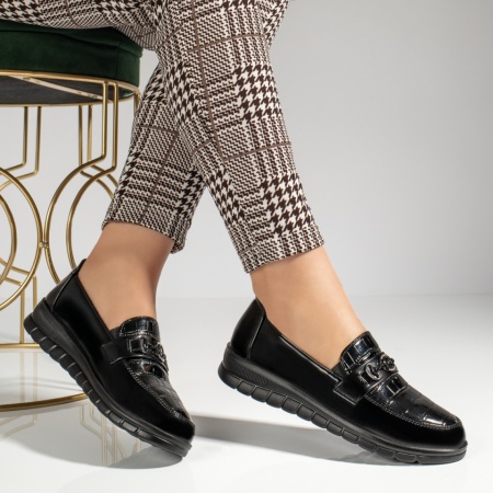 Pantofi casual dama cu accesoriu decorativ si imprimeu negri MOD09985, 4, modlet.ro