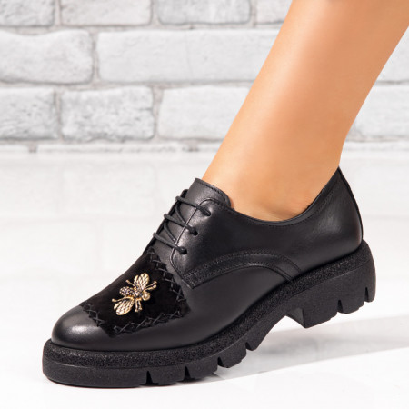 Pantofi casual dama cu accesoriu metalic negri din Piele naturala ZEF10560, 1, zeforia.ro