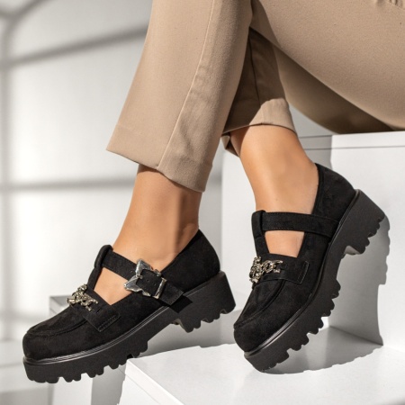 Pantofi casual dama cu bareta negru suede MOD19381, 3, modlet.ro