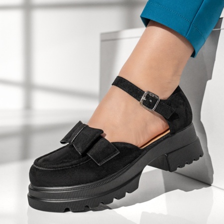 Pantofi casual dama, Pantofi casual dama cu fundita si bareta negru suede MOD13013, modlet.ro