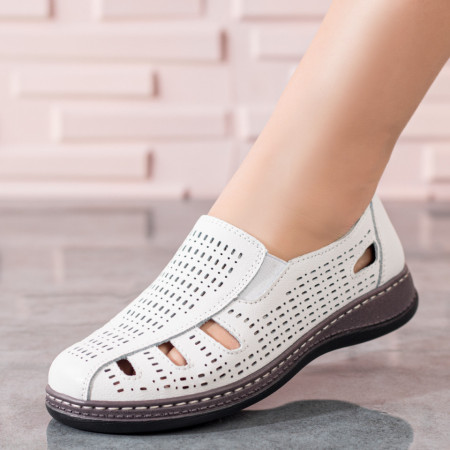 Pantofi casual dama cu perforatii albi din Piele naturala MOD04475, 3, modlet.ro