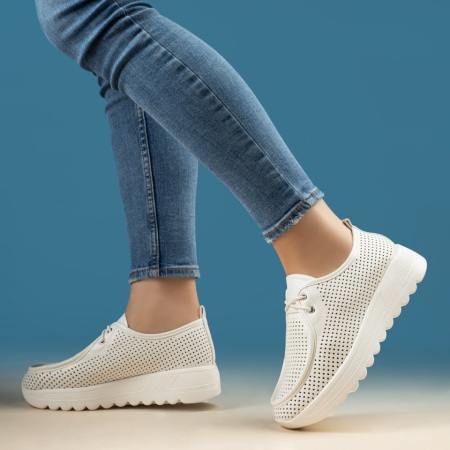 Pantofi casual dama cu perforatii albi MOD13439, 2, modlet.ro