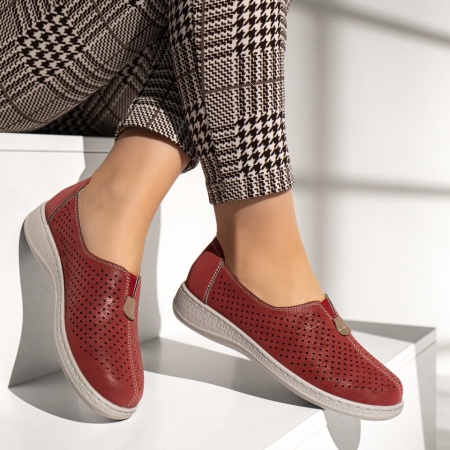 Pantofi casual dama cu perforatii rosii MOD13315, 4, modlet.ro