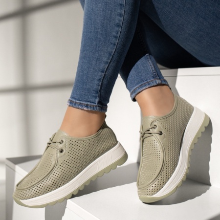 Pantofi casual dama, Pantofi casual dama cu perforatii verzi MOD13439, modlet.ro