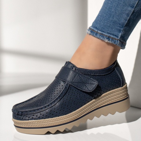 Pantofi dama, Pantofi casual dama cu platforma albastri din Piele naturala MOD12137, modlet.ro